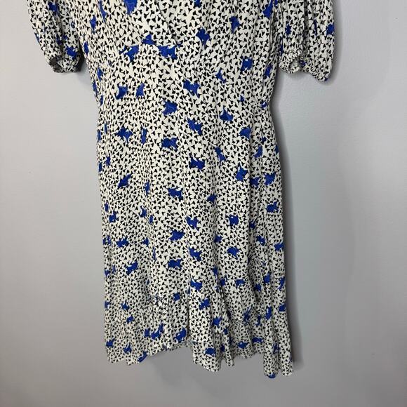 Maje Ripensee Blue Floral Print V Neck Dress Puff Sleeve Romantic Women's - Picture 12 of 16